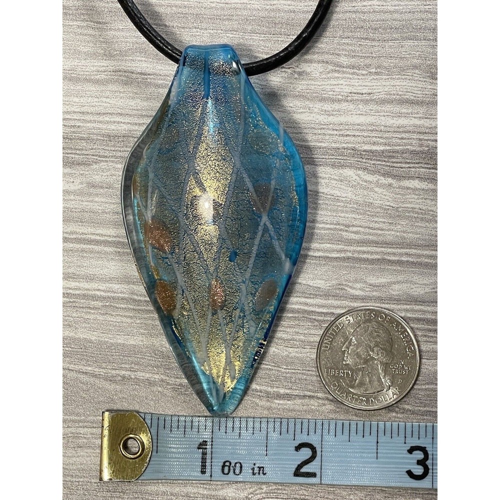 Vermeil & Dichroic Glass Pendant Blue  On Robert Lee Morris Black Cord Necklace - Picture 7 of 15